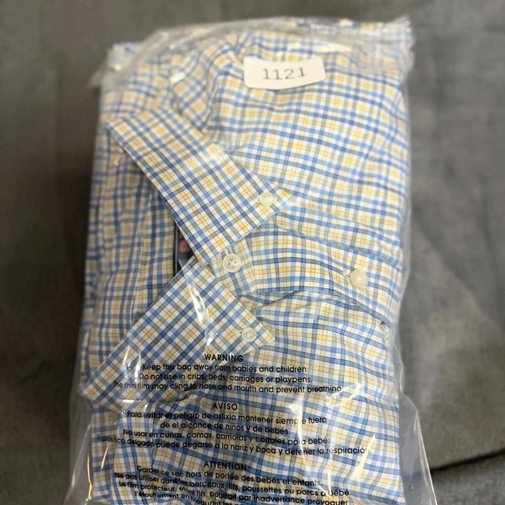 Vineyard Vines Classic Fit Murray Shirt Large Blue Yellow Check‎ Whale Logo